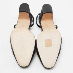 مملوكة مسبقًا Chanel Black/Silver Suede and Fabric Cap Toe Slingback Sandals Size 37