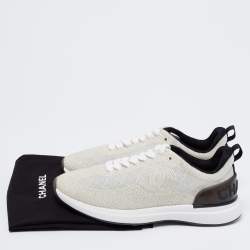 مملوكة مسبقًا حذاء رياضي شانيل قماش وشبك أسود / أبيض عنق منخفض مقاس 37.5