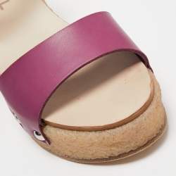Pre Owned Chanel Purple Leather Wedge Platform Ankle Strap Sandals Size 37.5