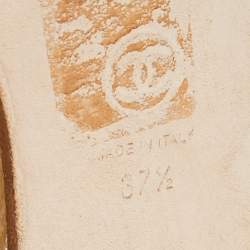 Pre Owned Chanel Purple Leather Wedge Platform Ankle Strap Sandals Size 37.5