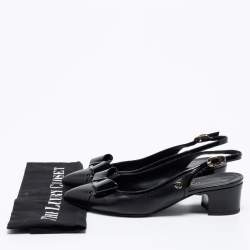Pre Owned Chanel Black Leather and Patent Bow Slingback Pumps Size 36