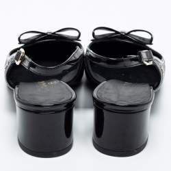 Pre Owned Chanel Black Leather and Patent Bow Slingback Pumps Size 36