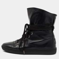 Chanel Black Leather CC Ankle Boots Size 41 