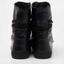 Chanel Black Leather CC Ankle Boots Size 41 