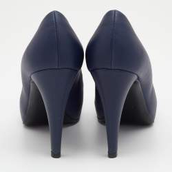 Pre Owned Chanel Navy Blue/Black Leather CC Camellia Cap Toe Pumps Size 40.5