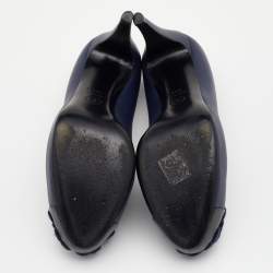 Pre Owned Chanel Navy Blue/Black Leather CC Camellia Cap Toe Pumps Size 40.5