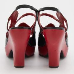 Pre Owned Chanel Black Patent Leather CC Slingback Sandals Size 39