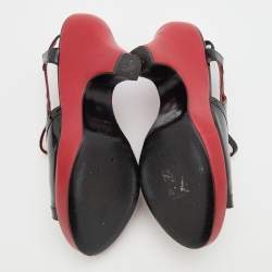 Pre Owned Chanel Black Patent Leather CC Slingback Sandals Size 39