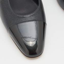 Pre Owned Chanel Metallic Black Leather Cap Toe Slingback Sandals Size 38.5 