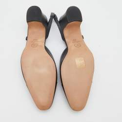 Pre Owned Chanel Metallic Black Leather Cap Toe Slingback Sandals Size 38.5 