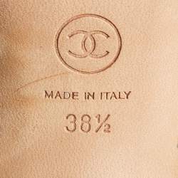 Pre Owned Chanel Metallic Black Leather Cap Toe Slingback Sandals Size 38.5 