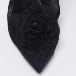 Chanel Black Mesh and Fabric Camellia Ankle Boots Size 38