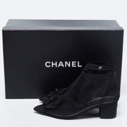 Chanel Black Mesh and Fabric Camellia Ankle Boots Size 38