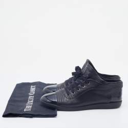 Pre Owned Chanel Black Patent And Leather Low Top Sneakers Size 37.5