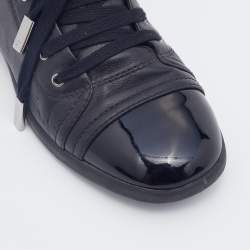 Pre Owned Chanel Black Patent And Leather Low Top Sneakers Size 37.5