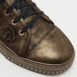 Pre Owned Chanel Metallic Suede Camellia Low-Top Sneakers Size 37.5