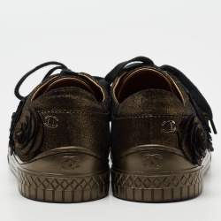 Pre Owned Chanel Metallic Suede Camellia Low-Top Sneakers Size 37.5