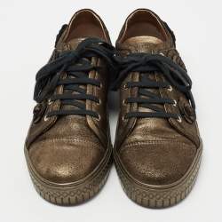 Pre Owned Chanel Metallic Suede Camellia Low-Top Sneakers Size 37.5