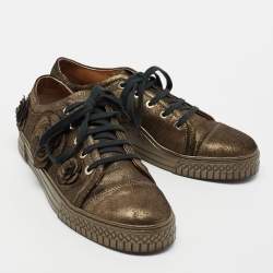 Pre Owned Chanel Metallic Suede Camellia Low-Top Sneakers Size 37.5