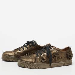 Pre Owned Chanel Metallic Suede Camellia Low-Top Sneakers Size 37.5