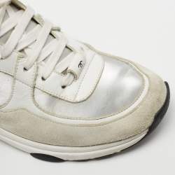 Pre Owned Chanel Tri-Color Leather, Suede and Fabric CC Low-Top Sneakers Size 38.5