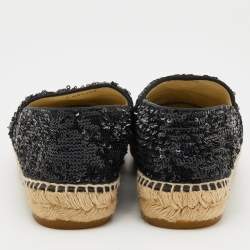 مملوكة مسبقًا Chanel Black Sequin and Patent Leather CC Espadrilles Size 39