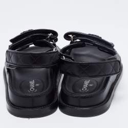 Chanel Black Leather Dad Slingback Sandals Size 37