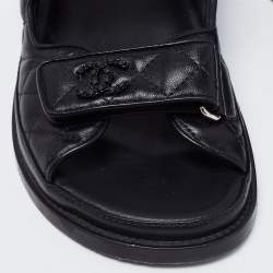 Chanel Black Leather Dad Slingback Sandals Size 37