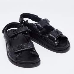Chanel Black Leather Dad Slingback Sandals Size 37