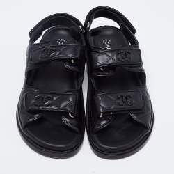 Chanel Black Leather Dad Slingback Sandals Size 37