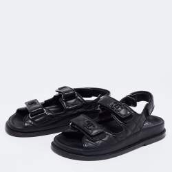 Chanel Black Leather Dad Slingback Sandals Size 37