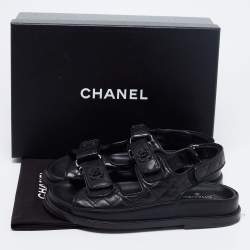Chanel Black Leather Dad Slingback Sandals Size 37