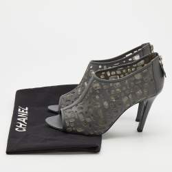 Chanel Grey Laser Cut Leather and Mesh Booties Size 39.5