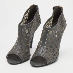 Chanel Grey Laser Cut Leather and Mesh Booties Size 39.5