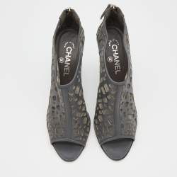 Chanel Grey Laser Cut Leather and Mesh Booties Size 39.5