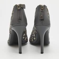 Chanel Grey Laser Cut Leather and Mesh Booties Size 39.5