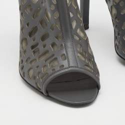 Chanel Grey Laser Cut Leather and Mesh Booties Size 39.5