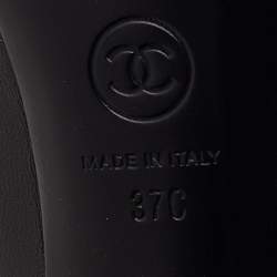 Pre Owned Chanel Black Leather CC Chain Link Detail Open Toe Pumps Size 37