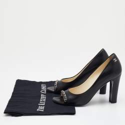 Pre Owned Chanel Black Leather CC Chain Link Detail Open Toe Pumps Size 37