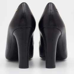 Pre Owned Chanel Black Leather CC Chain Link Detail Open Toe Pumps Size 37