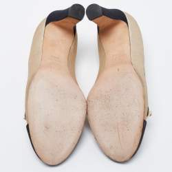 Chanel Gold/Black Glitter Suede and Fabric CC Pearl Cap Toe Pumps Size 35.5
