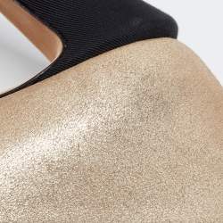 Chanel Gold/Black Glitter Suede and Fabric CC Pearl Cap Toe Pumps Size 35.5