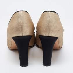 Chanel Gold/Black Glitter Suede and Fabric CC Pearl Cap Toe Pumps Size 35.5
