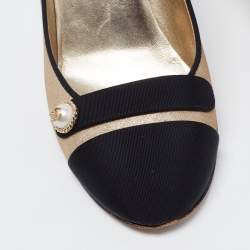 Chanel Gold/Black Glitter Suede and Fabric CC Pearl Cap Toe Pumps Size 35.5
