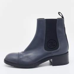 Chanel Grey Leather Chelsea Ankle Boots Size 38