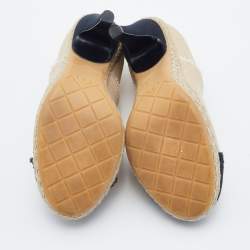 Chanel Beige/Black Canvas CC Cap Toe Espadrille Booties Size 38