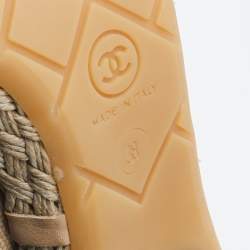 Chanel Beige/Black Canvas CC Cap Toe Espadrille Booties Size 38