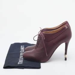 Chanel Burgundy Leather CC Lace Up Booties Size 38