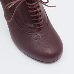 Chanel Burgundy Leather CC Lace Up Booties Size 38