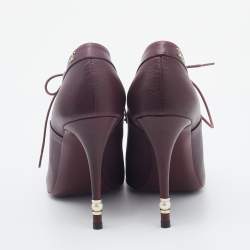 Chanel Burgundy Leather CC Lace Up Booties Size 38